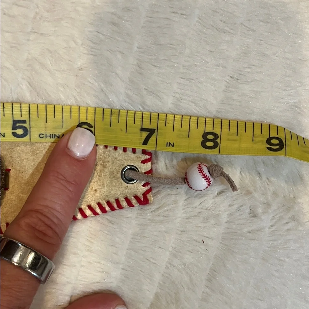 Baseball leather Silver and Cream Cuff Bracelet - Picture 6 of 6